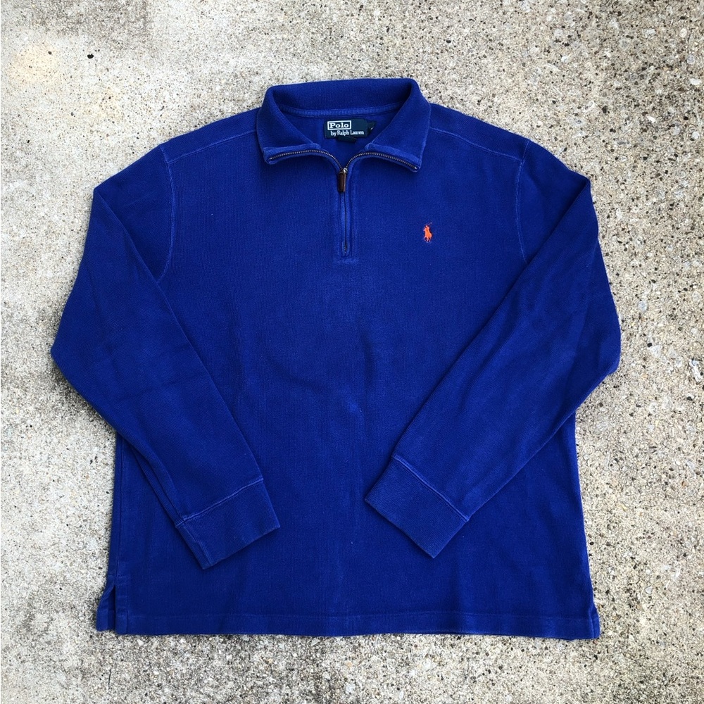 1990s Polo Ralph Lauren Blue/Orange half zip sweater